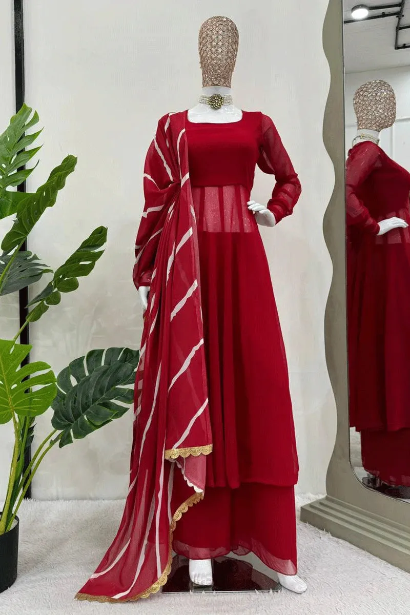 Fully Red Princess Gown For Wedding Reception