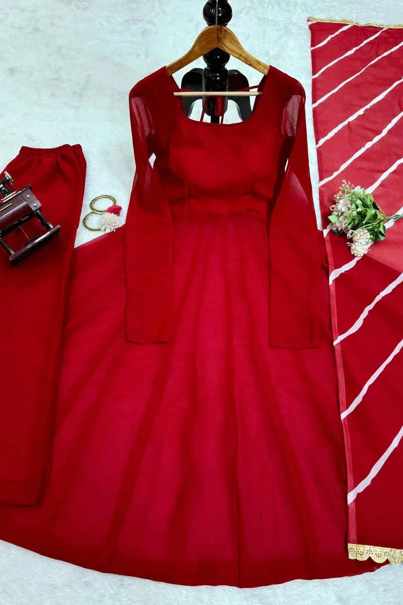 Fully Red Princess Gown For Wedding Reception
