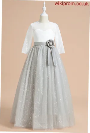 Girl Flower Floor-length Dress Tulle/Lace With Scoop Neck Amiya Ball-Gown/Princess - Flower(s)/Sequins Flower Girl Dresses Sleeves 1/2