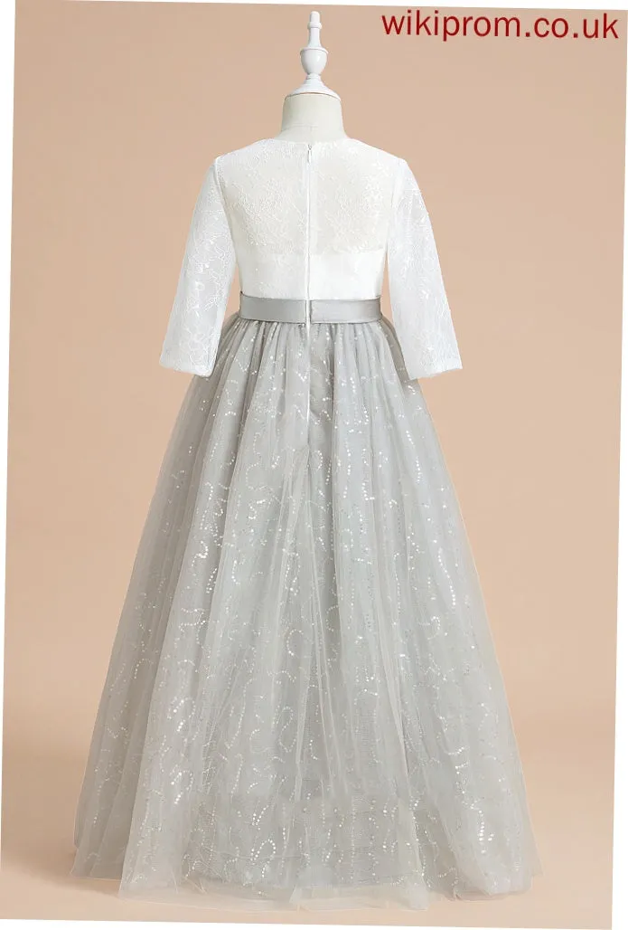 Girl Flower Floor-length Dress Tulle/Lace With Scoop Neck Amiya Ball-Gown/Princess - Flower(s)/Sequins Flower Girl Dresses Sleeves 1/2