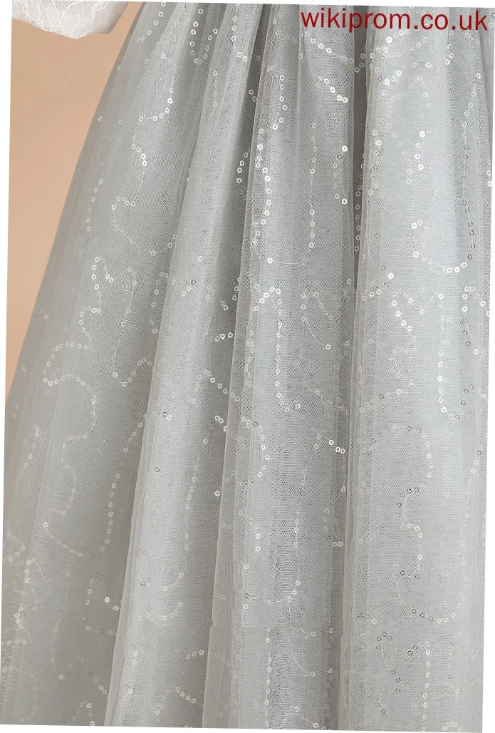 Girl Flower Floor-length Dress Tulle/Lace With Scoop Neck Amiya Ball-Gown/Princess - Flower(s)/Sequins Flower Girl Dresses Sleeves 1/2