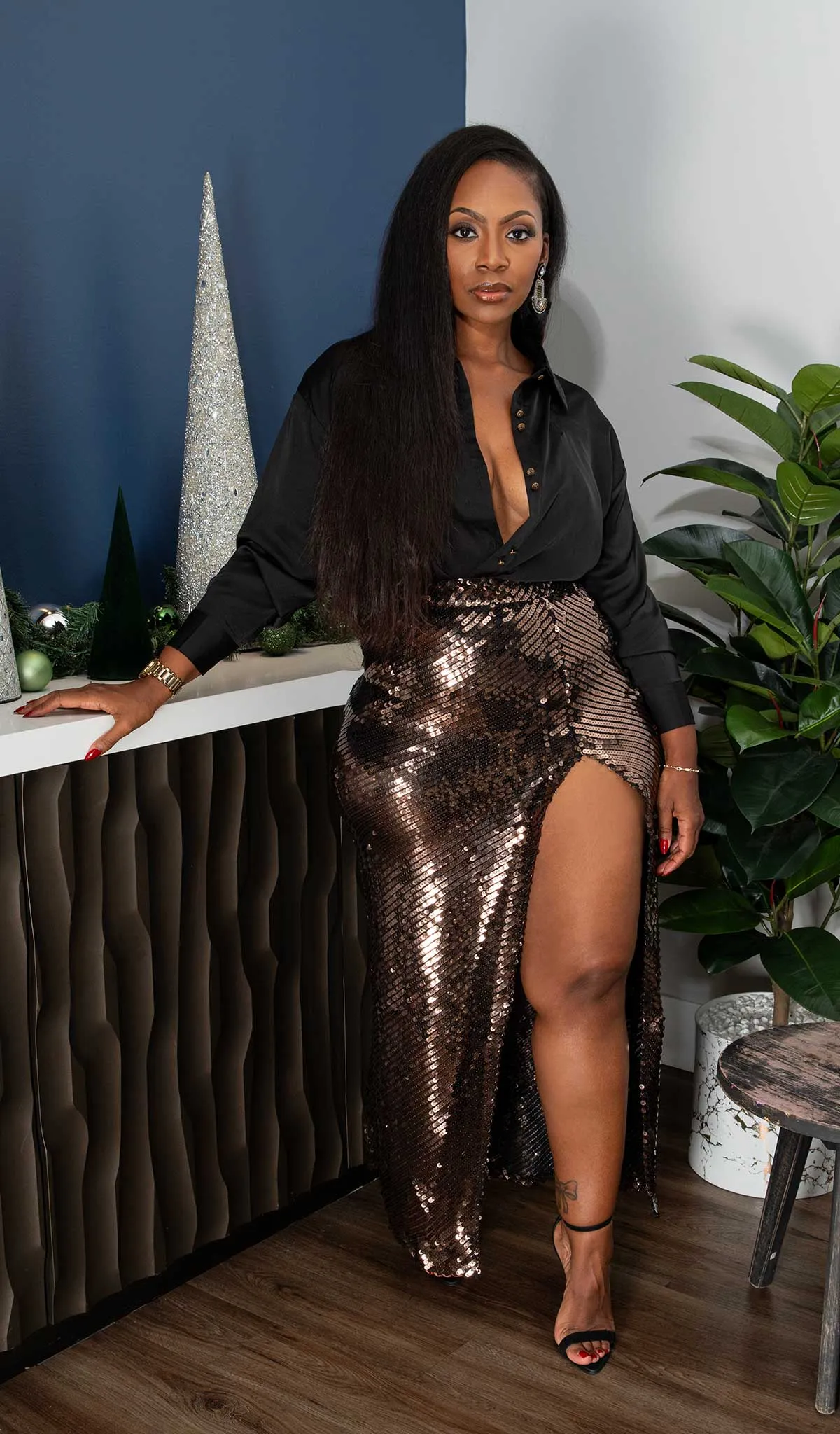 Gleam Glam | Long Bronze Sequin Skirt