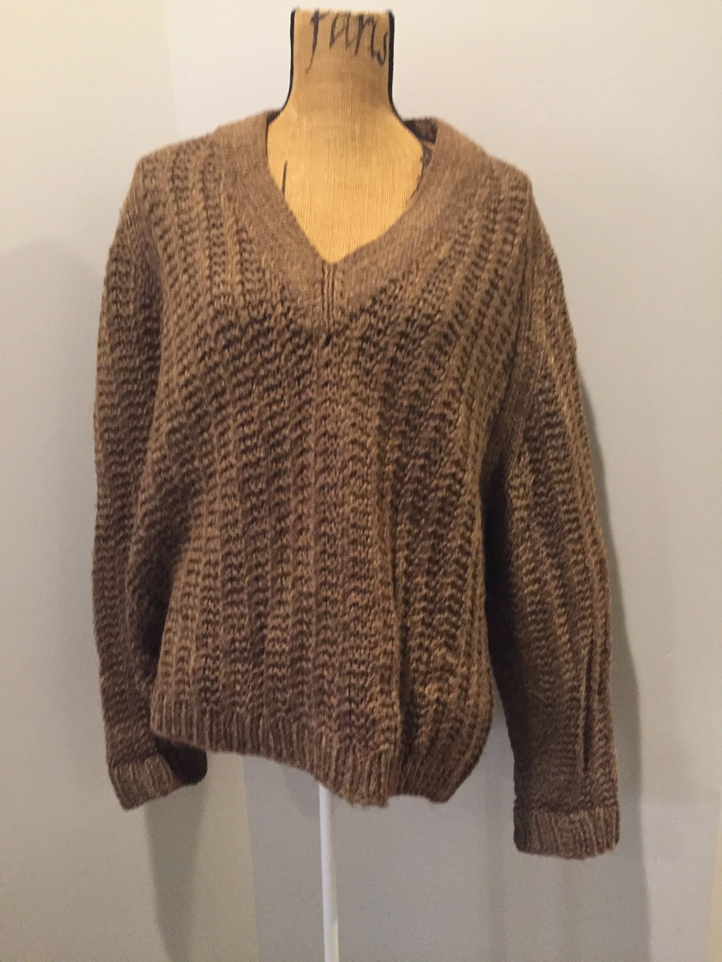 Hand Knit Brown V-Neck Sweater, SOLD