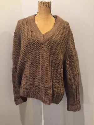 Hand Knit Brown V-Neck Sweater, SOLD