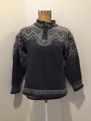 Handmade Grey/red/white Norwegian Style Wool Sweater, SOLD
