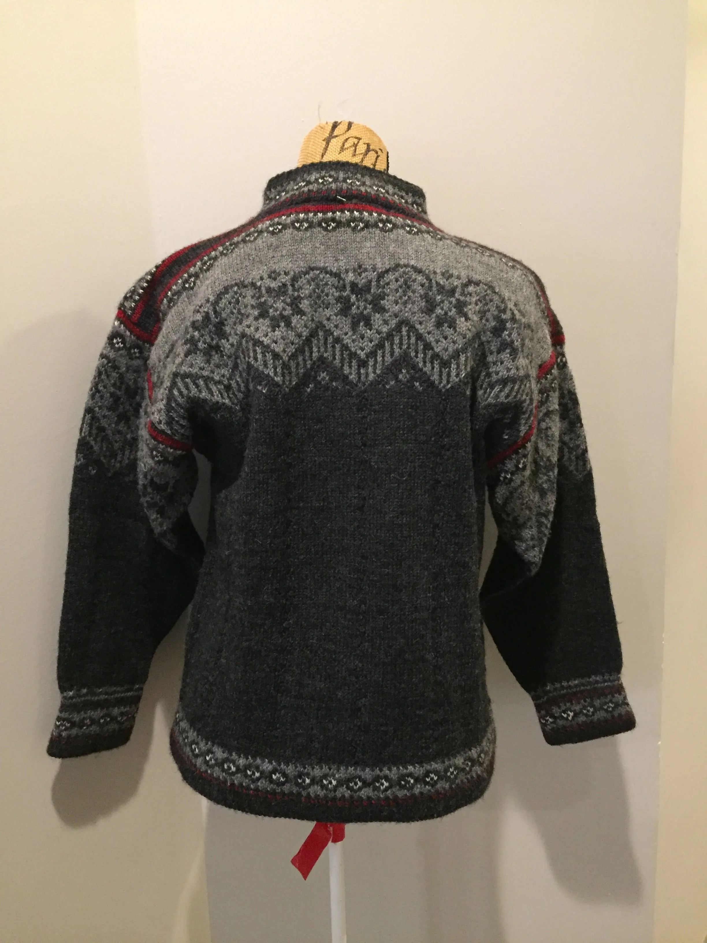 Handmade Grey/red/white Norwegian Style Wool Sweater, SOLD