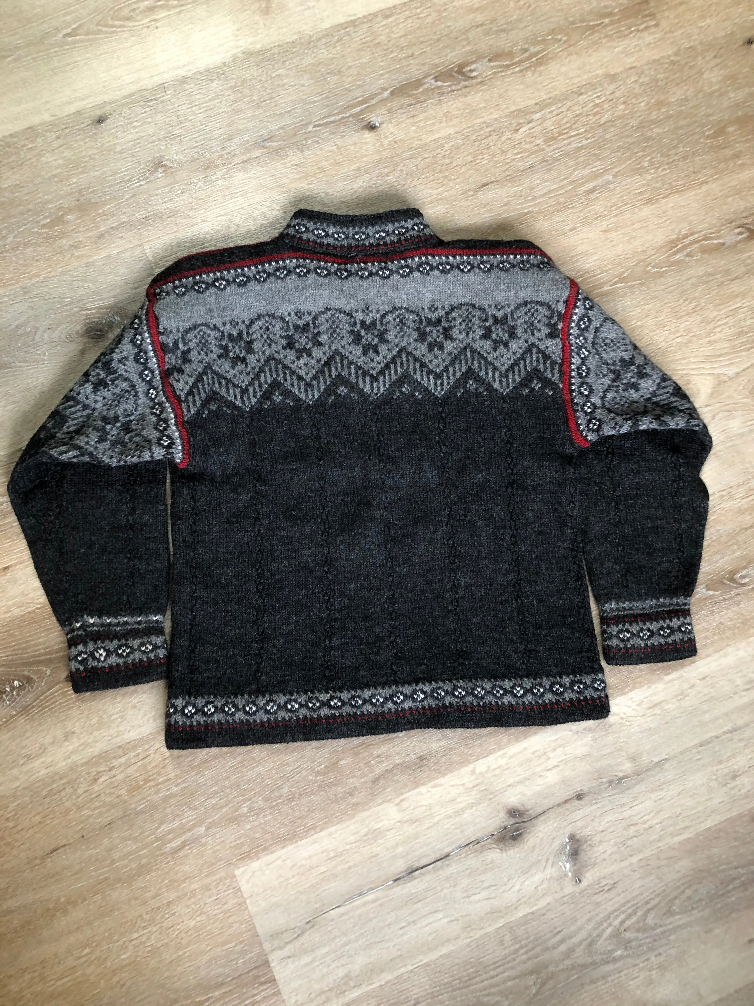 Handmade Grey/red/white Norwegian Style Wool Sweater, SOLD