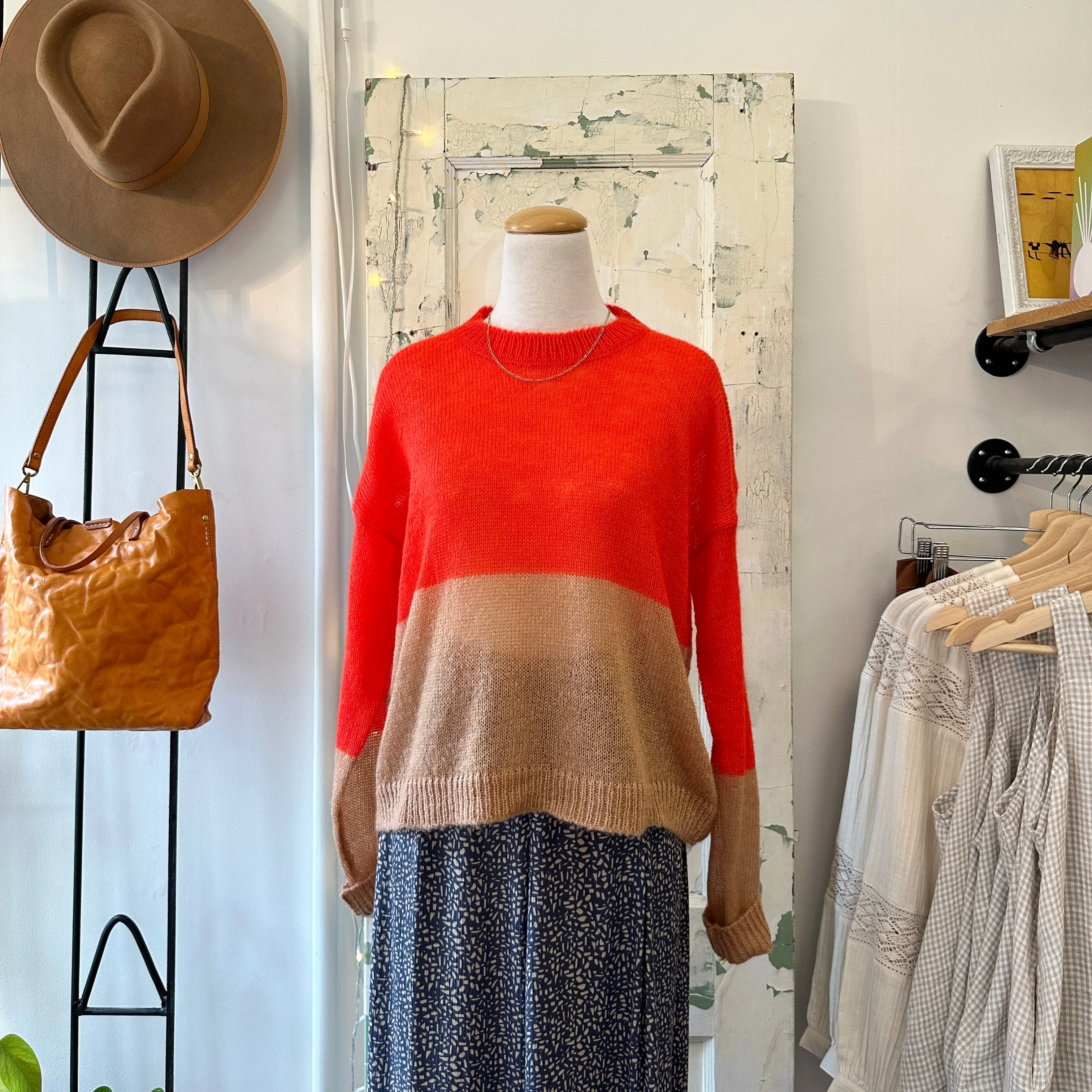 Indi & Cold // Coral Block Knit Sweater