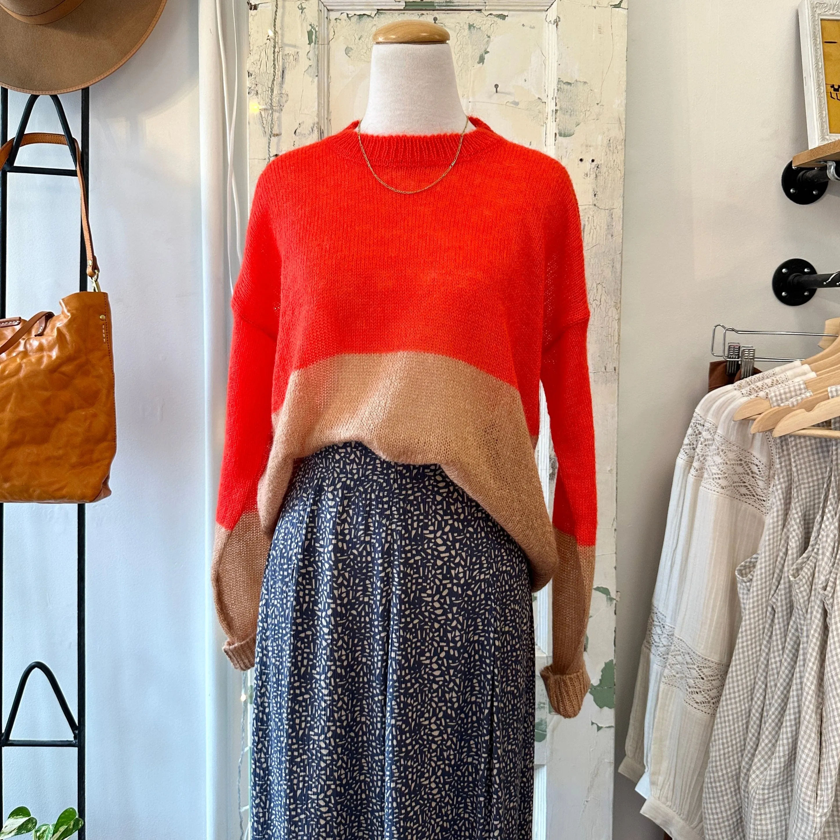 Indi & Cold // Coral Block Knit Sweater