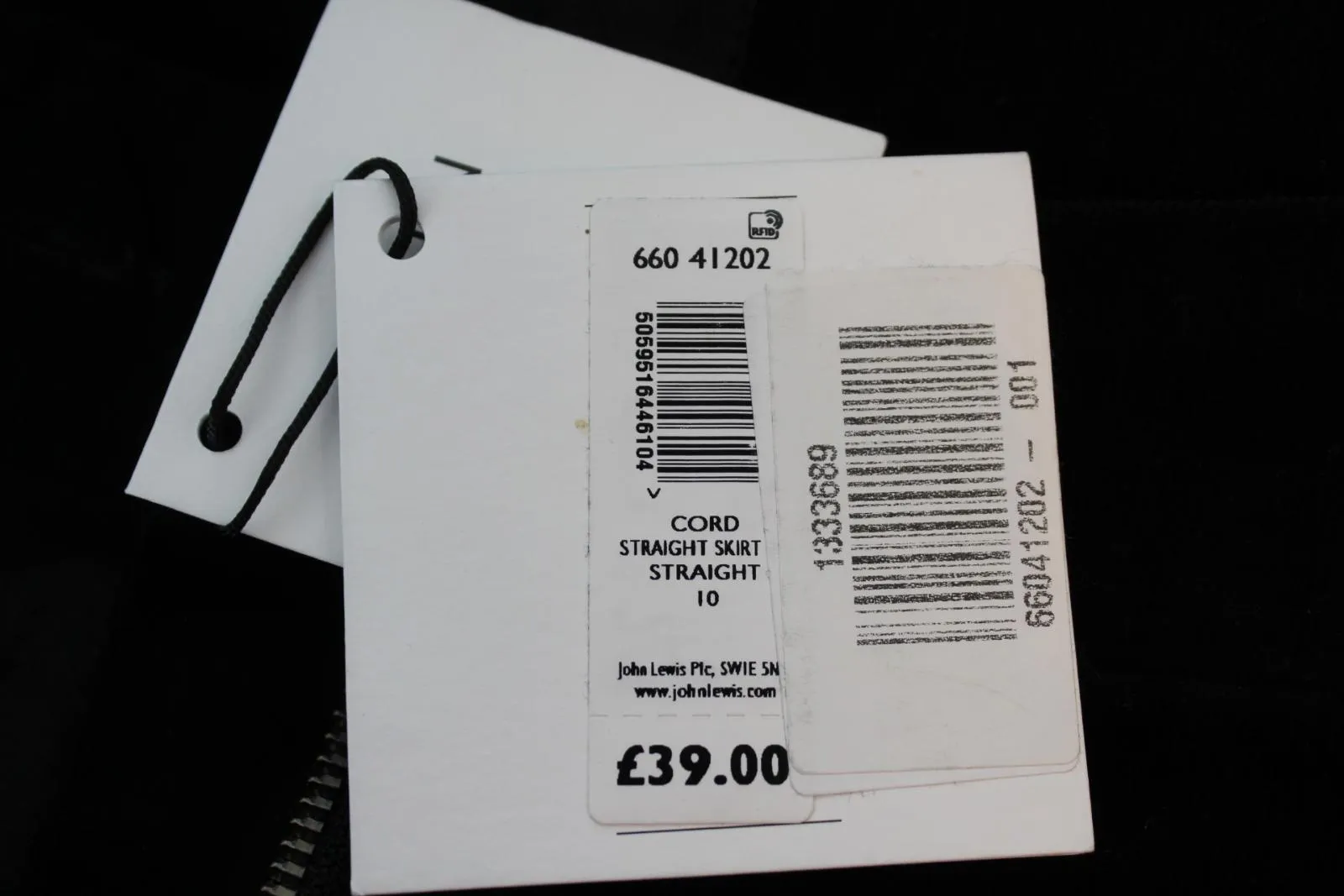 JOHN LEWIS Ladies Black Zip Stretch Cotton Straight Corduroy Skirt UK10 NEW