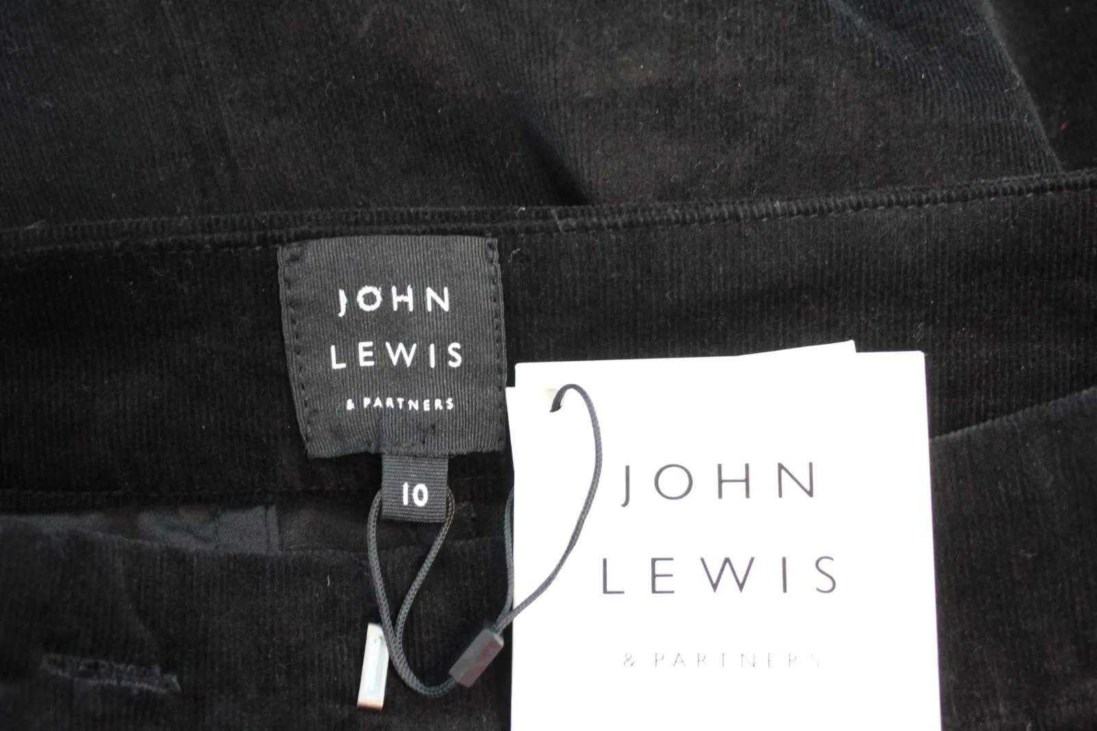 JOHN LEWIS Ladies Black Zip Stretch Cotton Straight Corduroy Skirt UK10 NEW