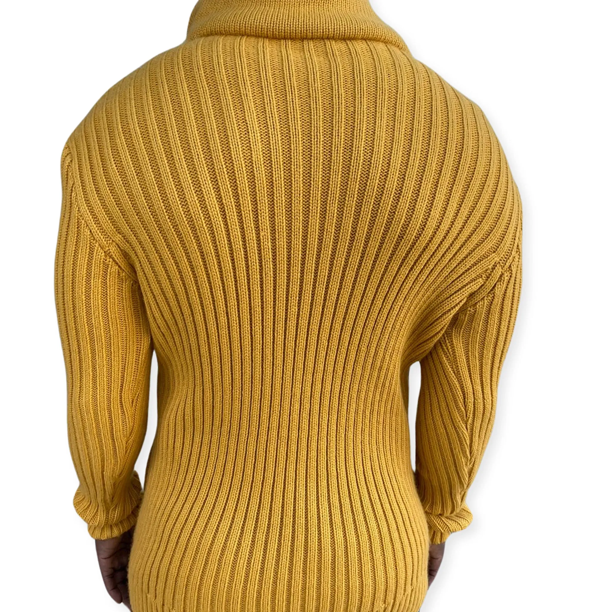 [Jordan] Yellow Men's Quarter-Zip Wool Sweater with Wood Buttons