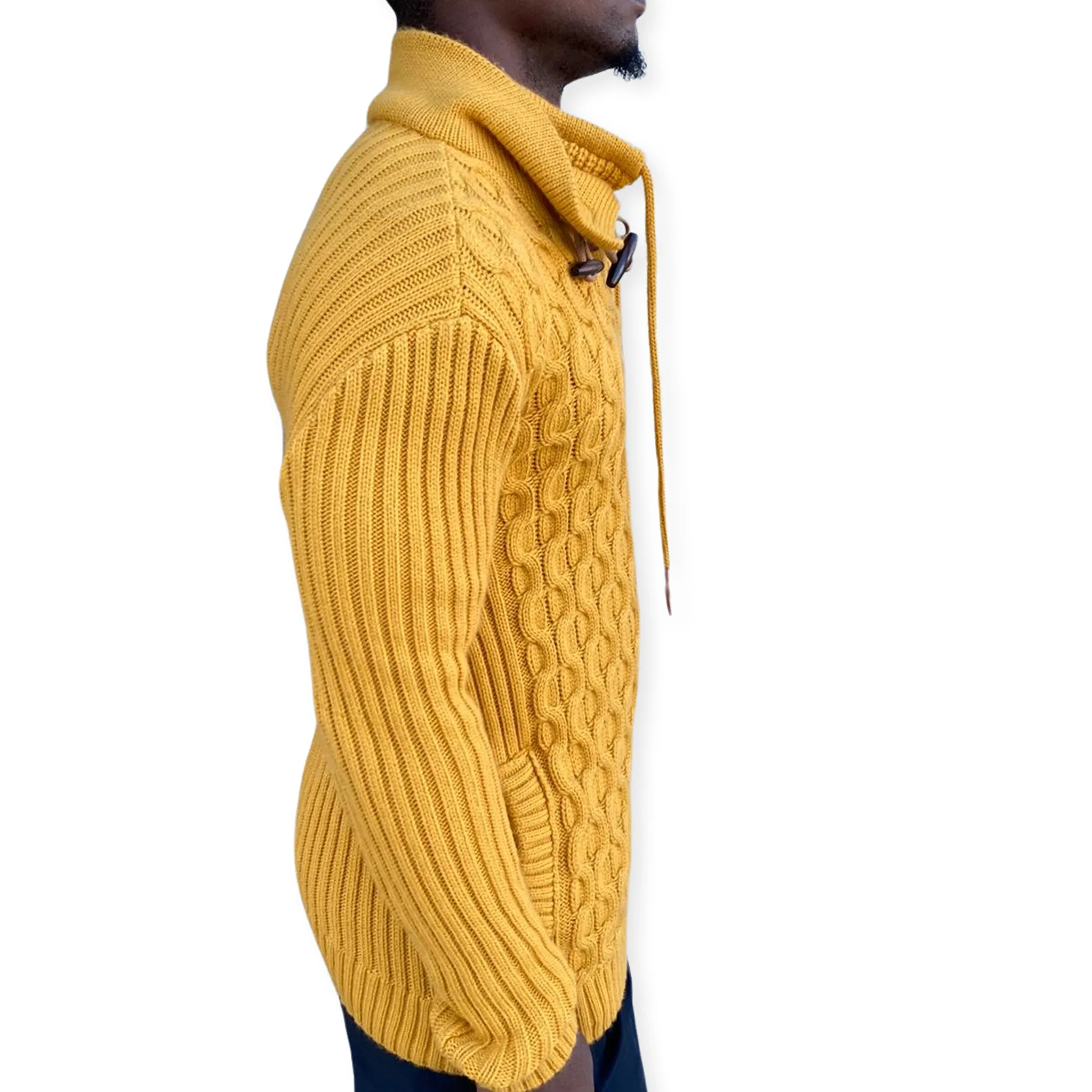 [Jordan] Yellow Men's Quarter-Zip Wool Sweater with Wood Buttons