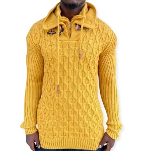 [Jordan] Yellow Men's Quarter-Zip Wool Sweater with Wood Buttons