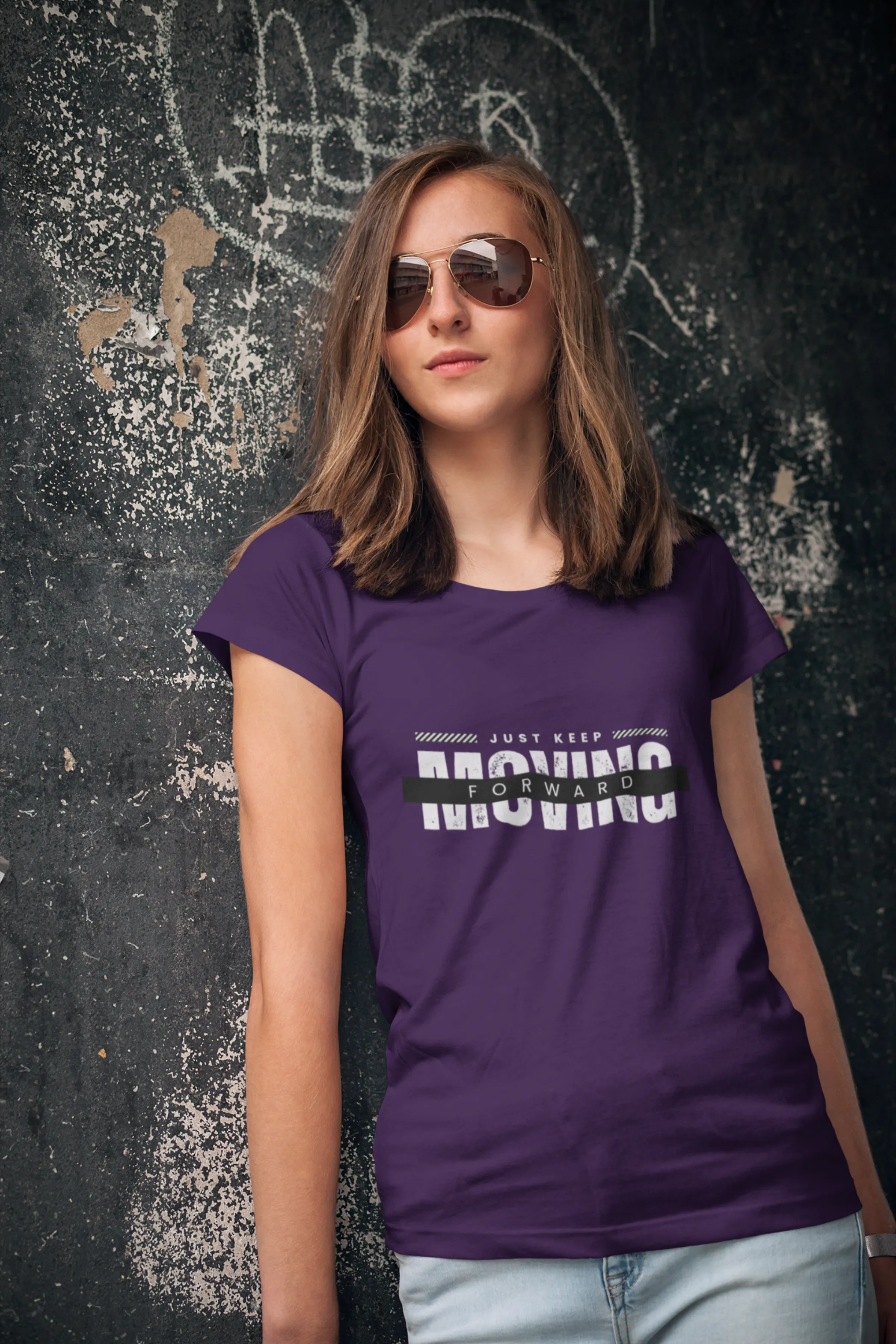 Keep Moving Forward Printed Scoop Neck T-shirt for women