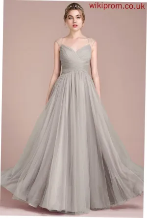 Kiara Beading V-neck Ball-Gown/Princess Floor-Length Prom Dresses With Tulle Ruffle