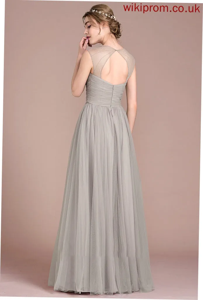 Kiara Beading V-neck Ball-Gown/Princess Floor-Length Prom Dresses With Tulle Ruffle