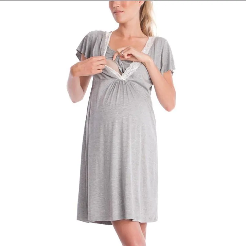 Lace Grey Maternity and Nursing Dress