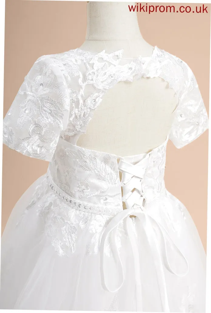 Lace/Beading/Sequins Floor-length Girl Scoop Tulle Sleeves - Ball-Gown/Princess Flower Short Briana With Flower Girl Dresses Dress Neck