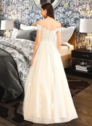 Leanna Ball-Gown/Princess Off-the-Shoulder Floor-Length Wedding Dress With Beading Sequins SWKP0013765