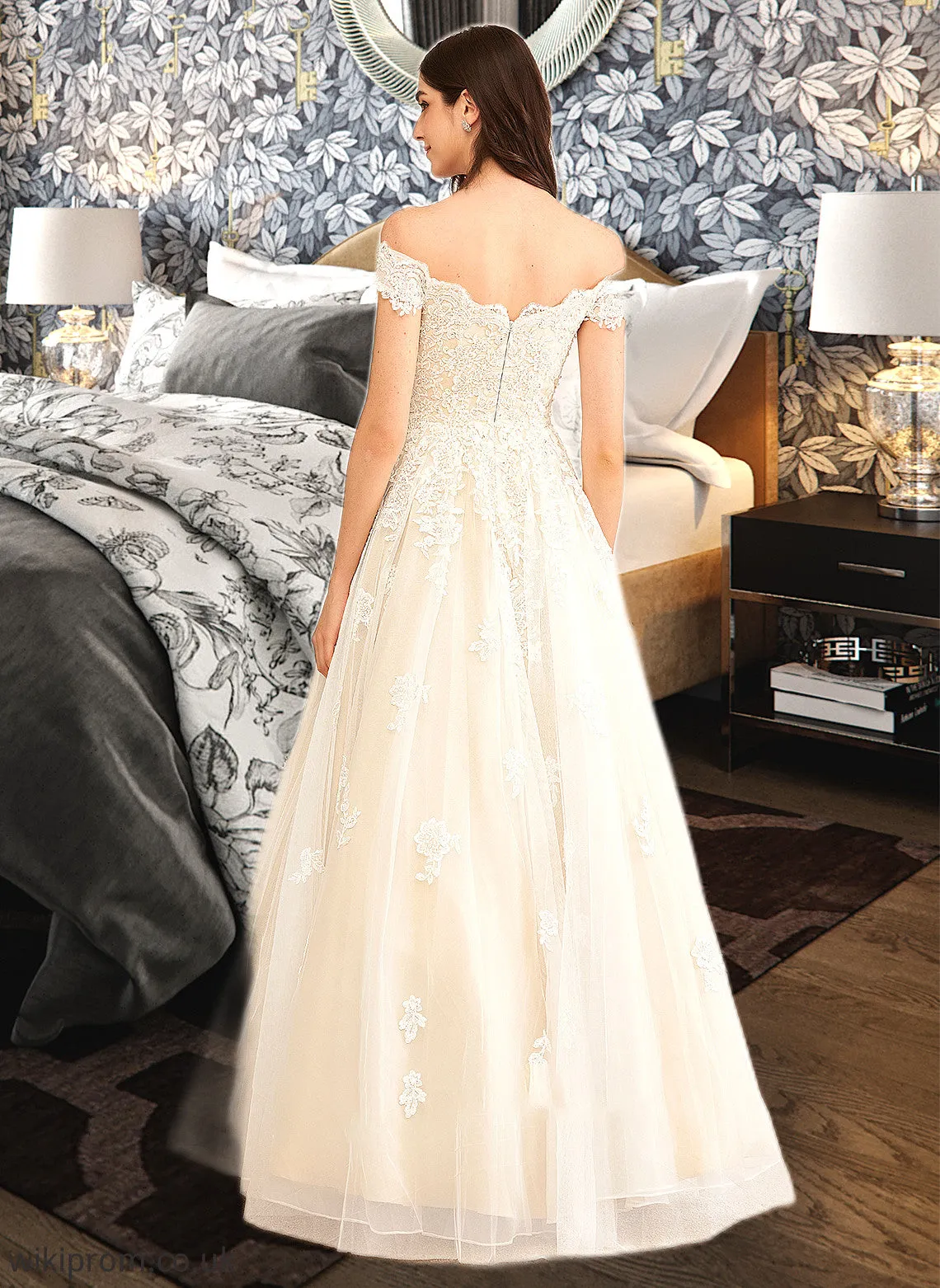 Leanna Ball-Gown/Princess Off-the-Shoulder Floor-Length Wedding Dress With Beading Sequins SWKP0013765