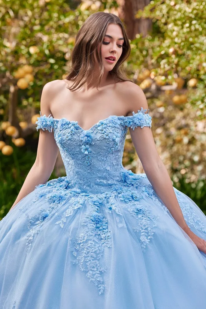 Love Angel | Off the Shoulder Floral Quince Ball Gown | LaDivine 15702