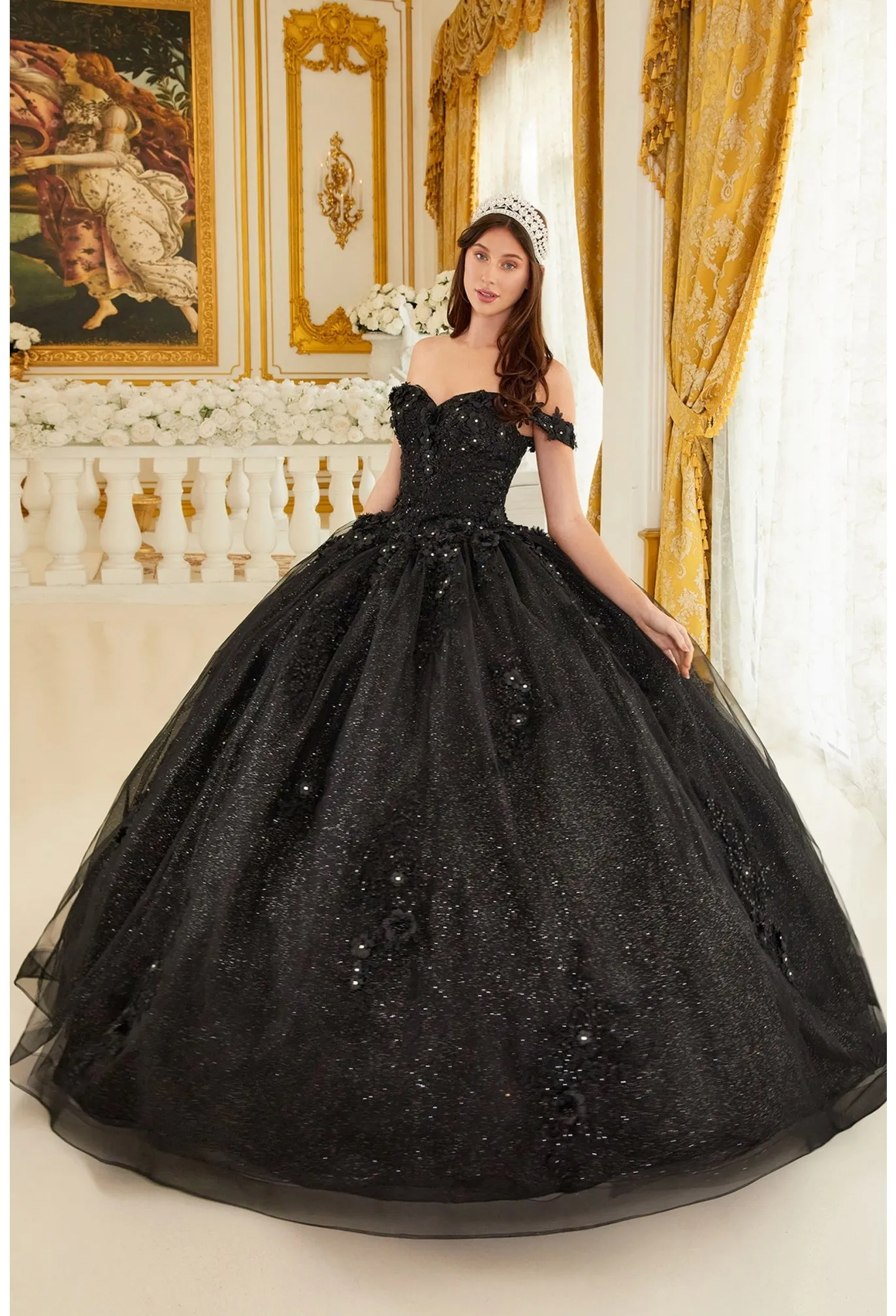 Love Angel | Off the Shoulder Floral Quince Ball Gown | LaDivine 15702