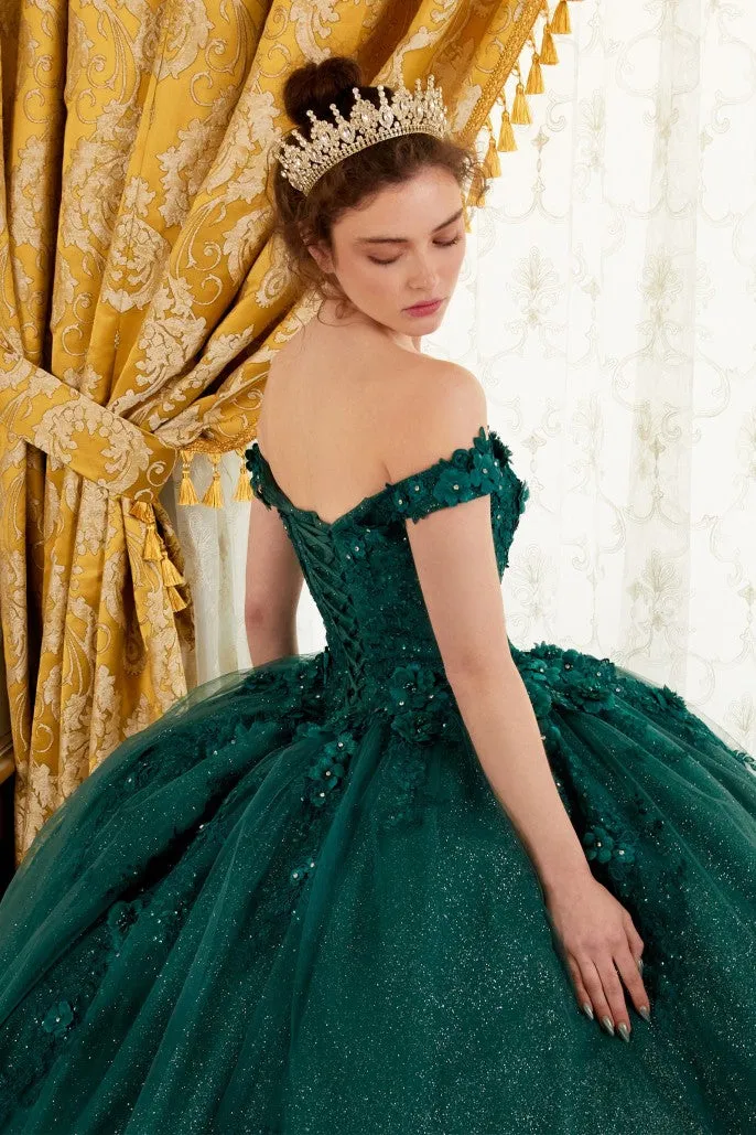 Love Angel | Off the Shoulder Floral Quince Ball Gown | LaDivine 15702