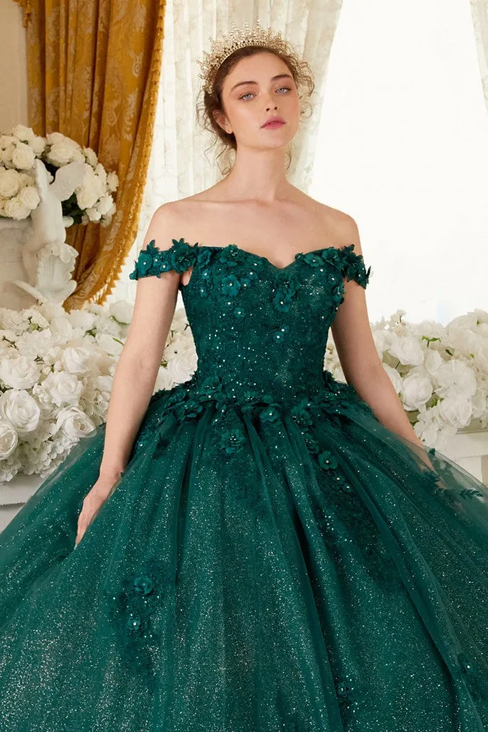 Love Angel | Off the Shoulder Floral Quince Ball Gown | LaDivine 15702