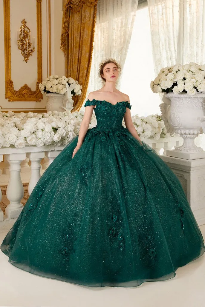 Love Angel | Off the Shoulder Floral Quince Ball Gown | LaDivine 15702