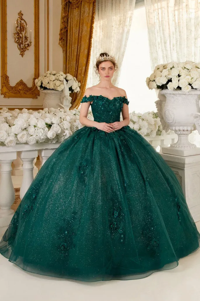 Love Angel | Off the Shoulder Floral Quince Ball Gown | LaDivine 15702