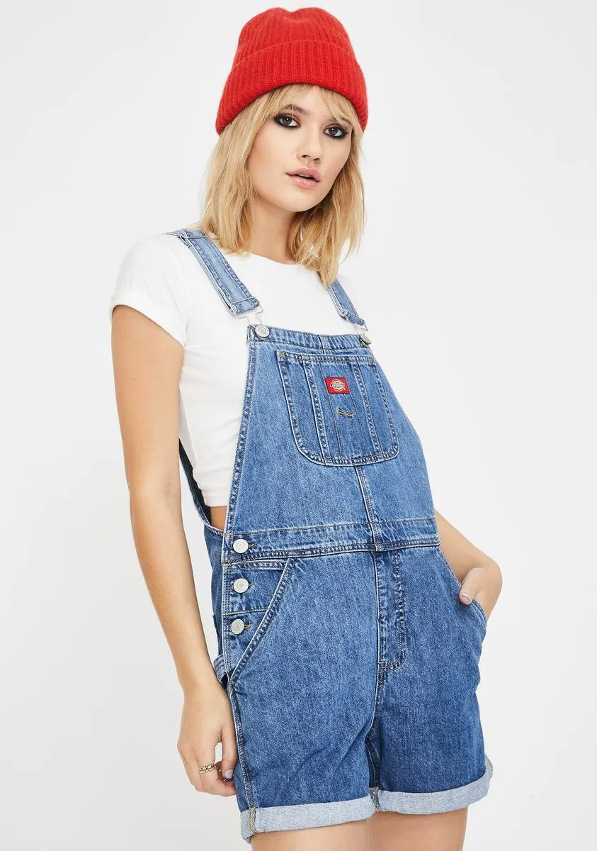 Medium Wash Roll Hem Shortalls