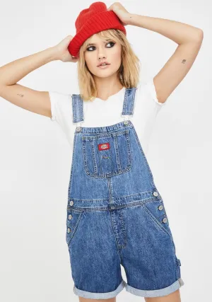 Medium Wash Roll Hem Shortalls