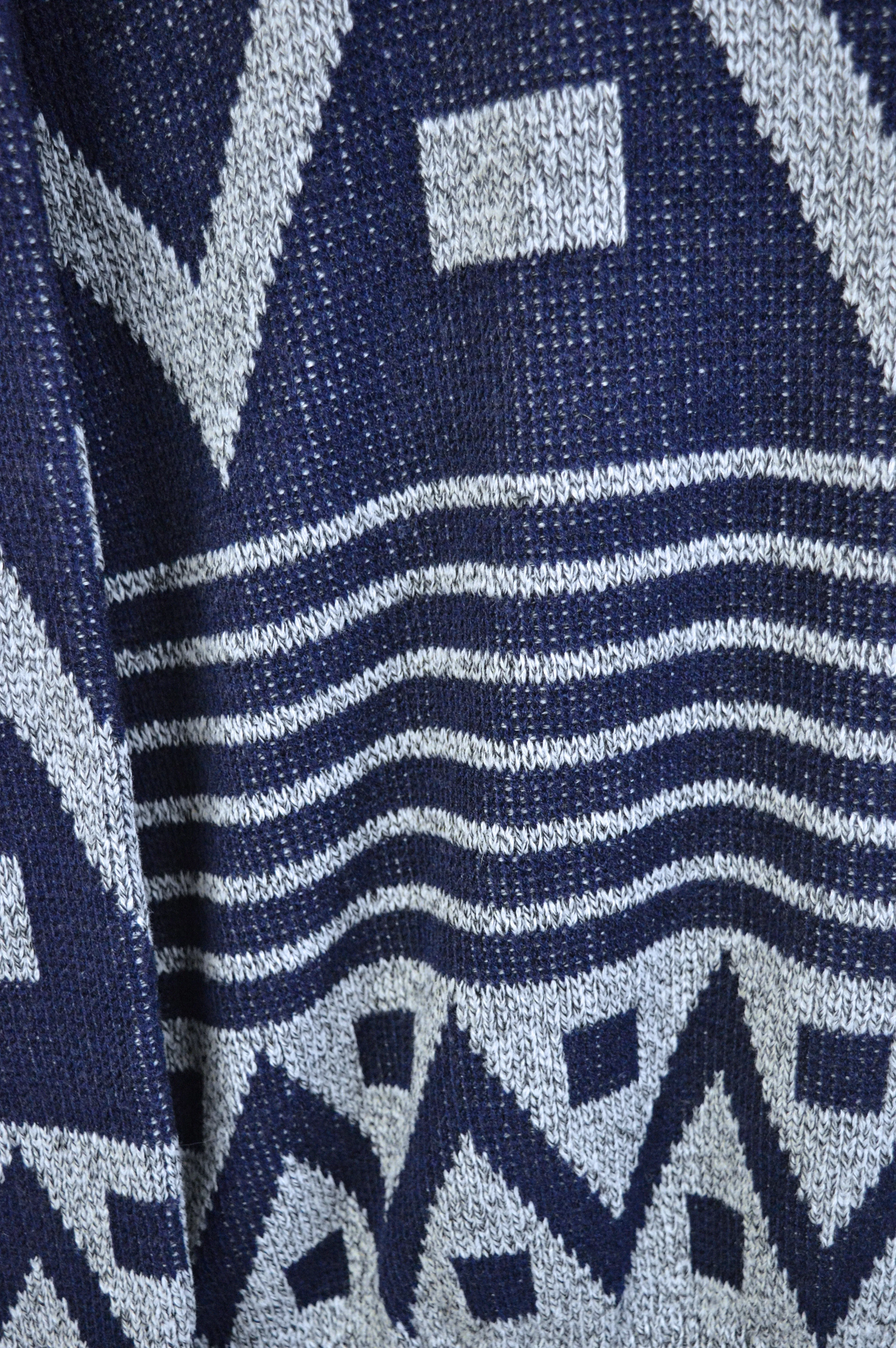 Men's Navy and Grey Wool Blend Geometric Sweater | M