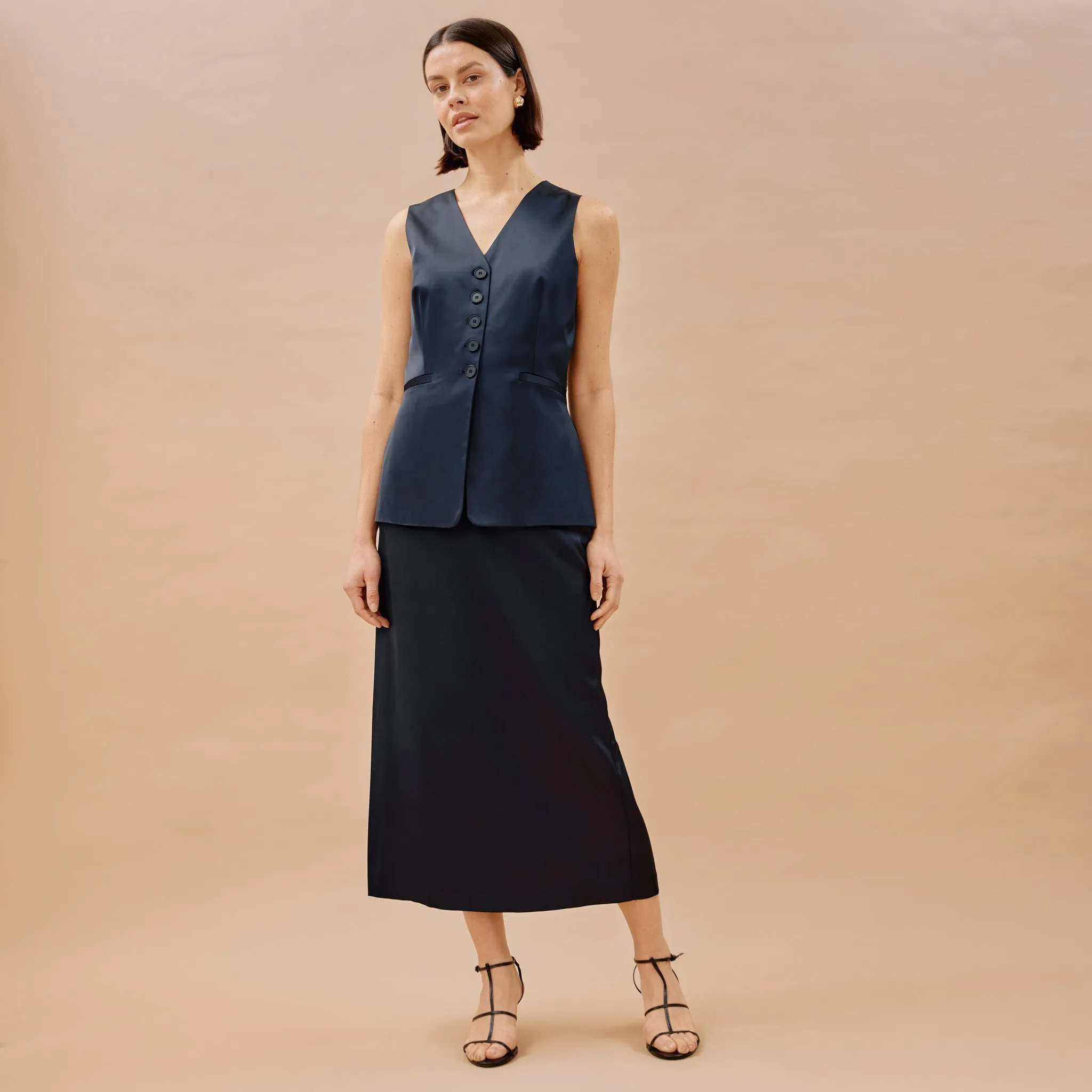 Navy Satin Skirt