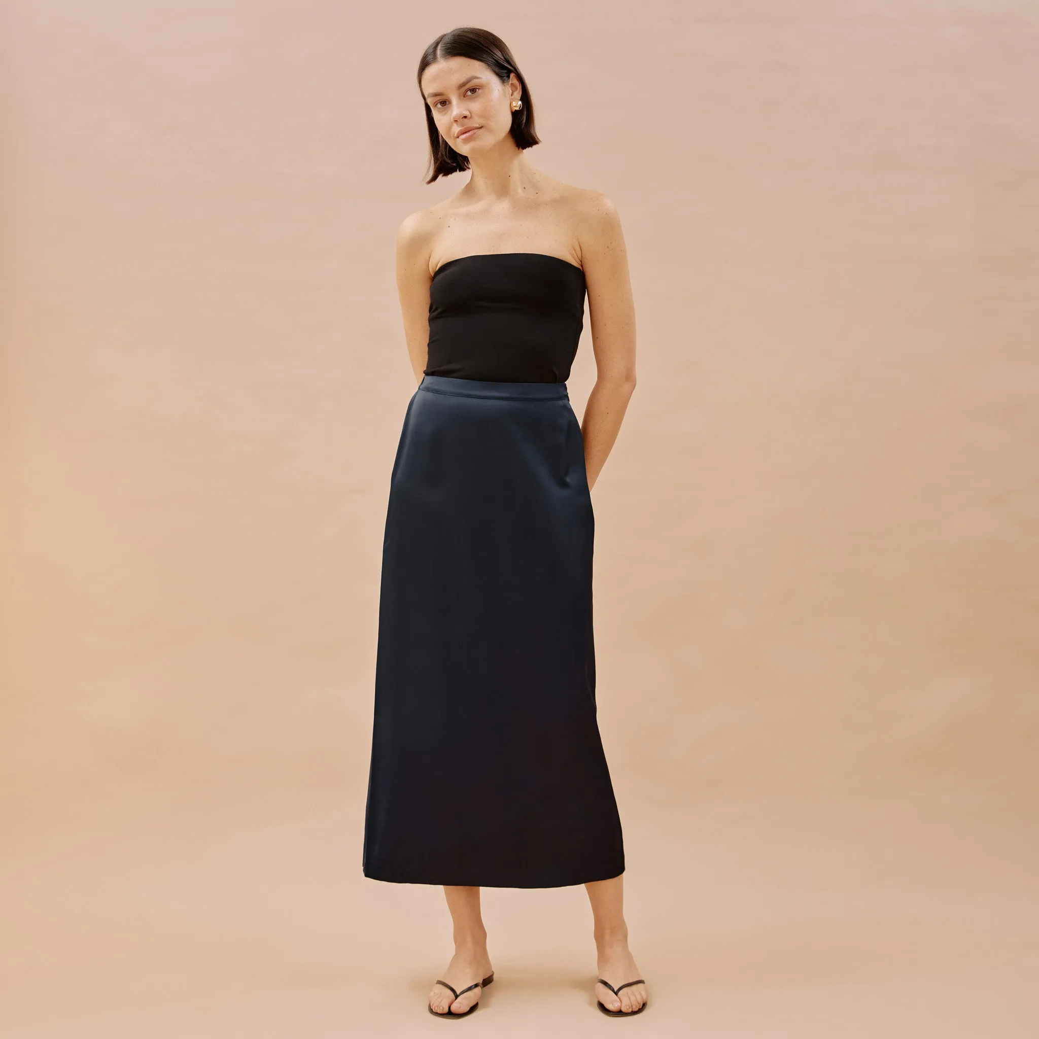 Navy Satin Skirt
