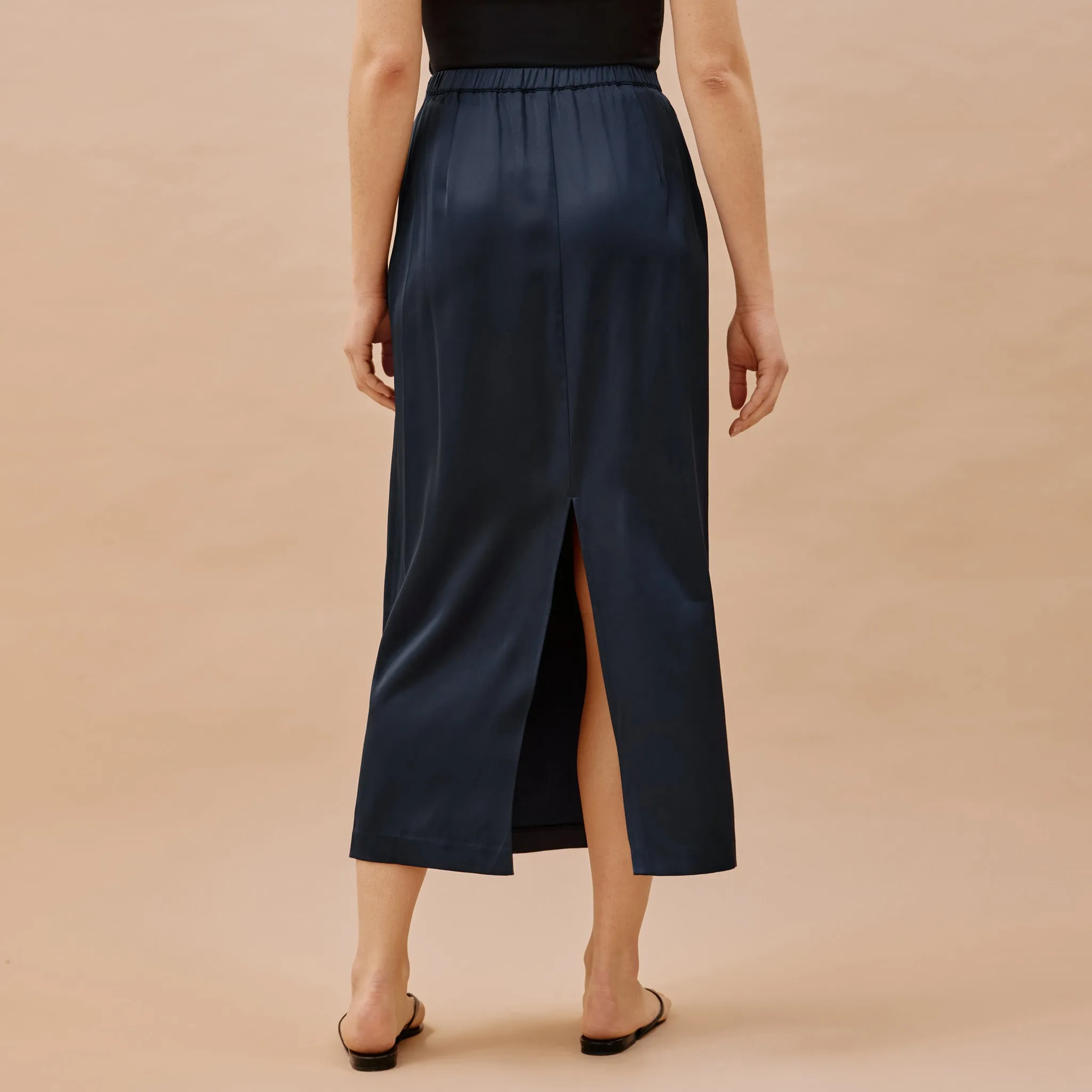 Navy Satin Skirt