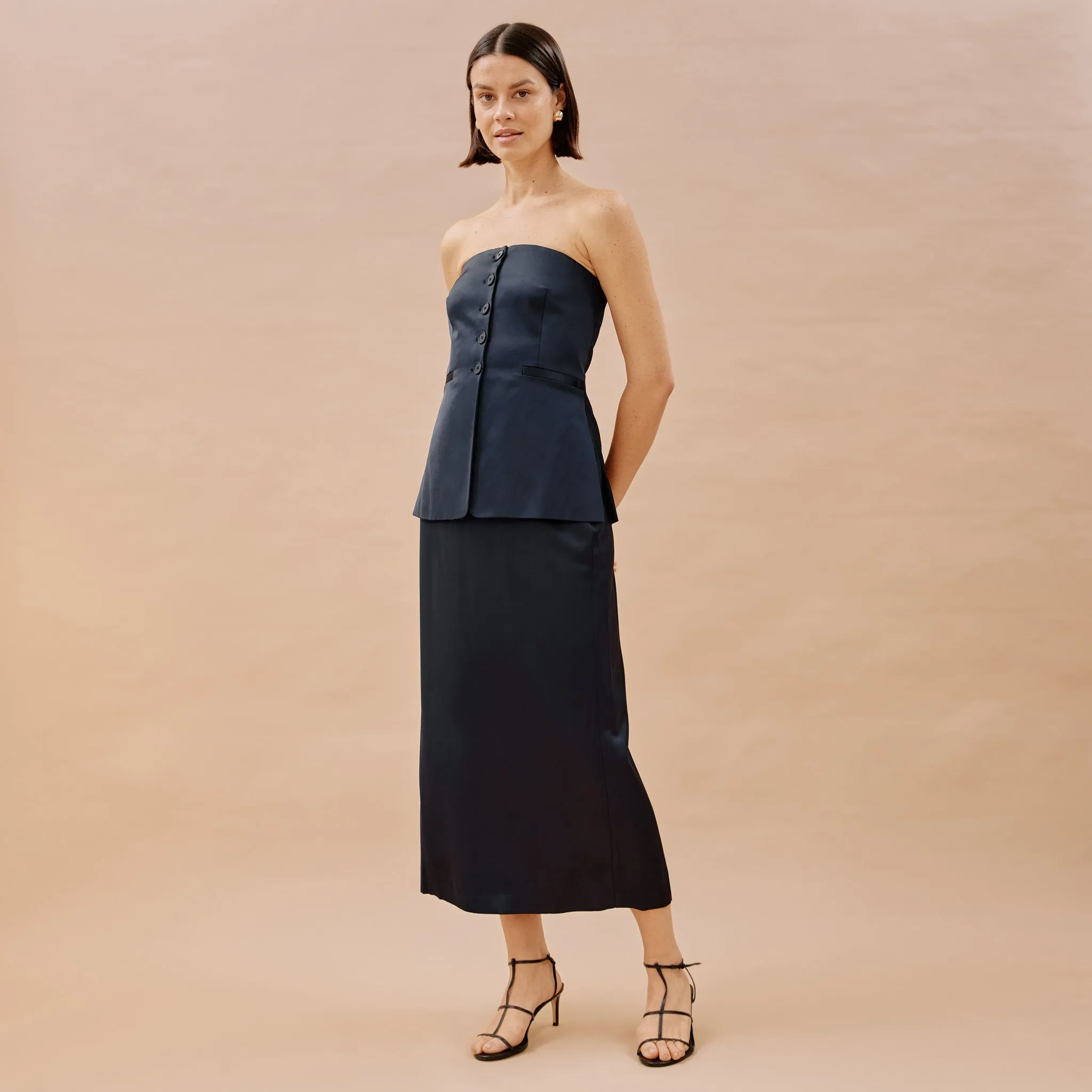 Navy Satin Skirt