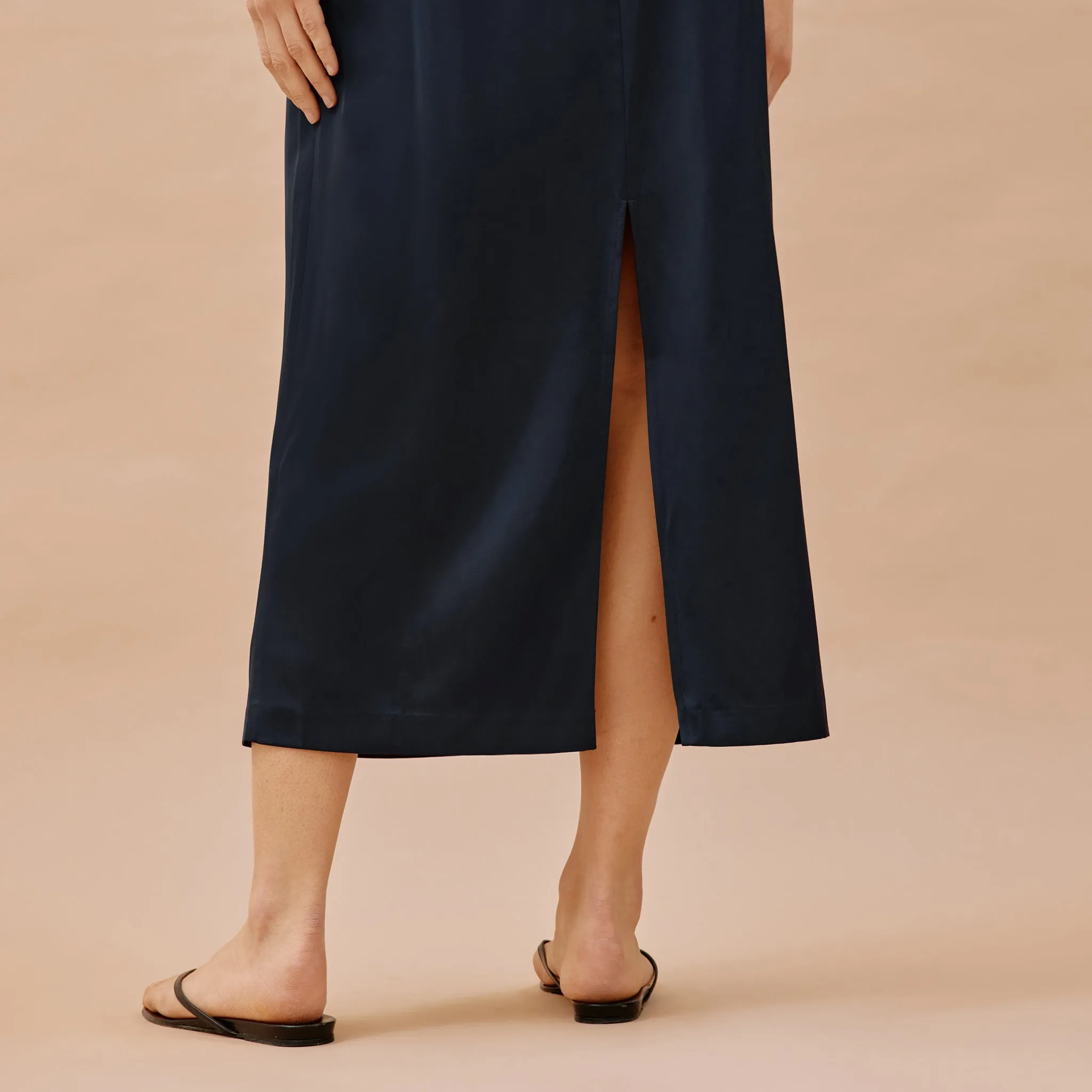 Navy Satin Skirt