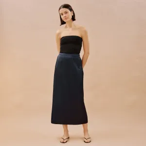 Navy Satin Skirt