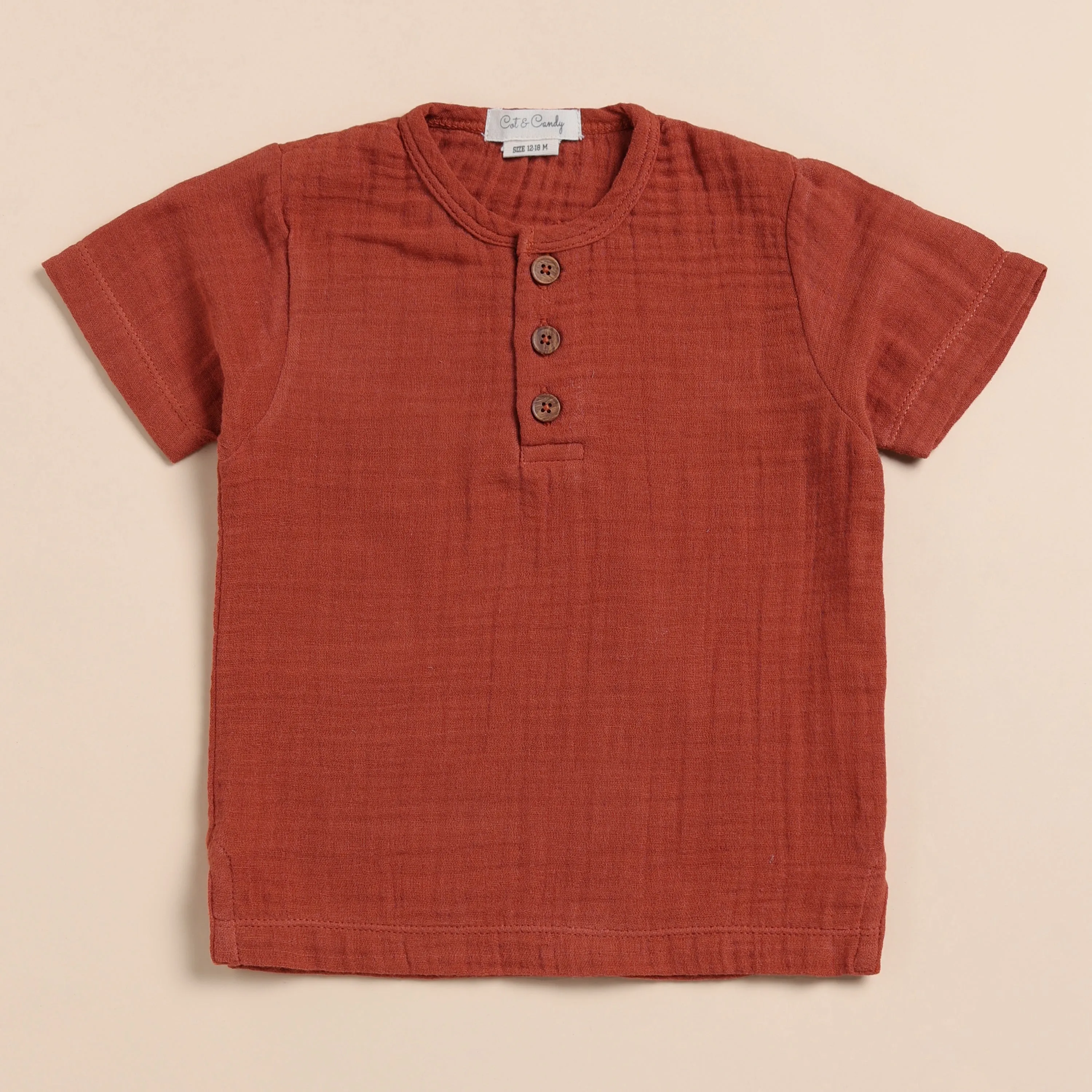 Organic Muslin Short Sleeve Henley T-Shirt