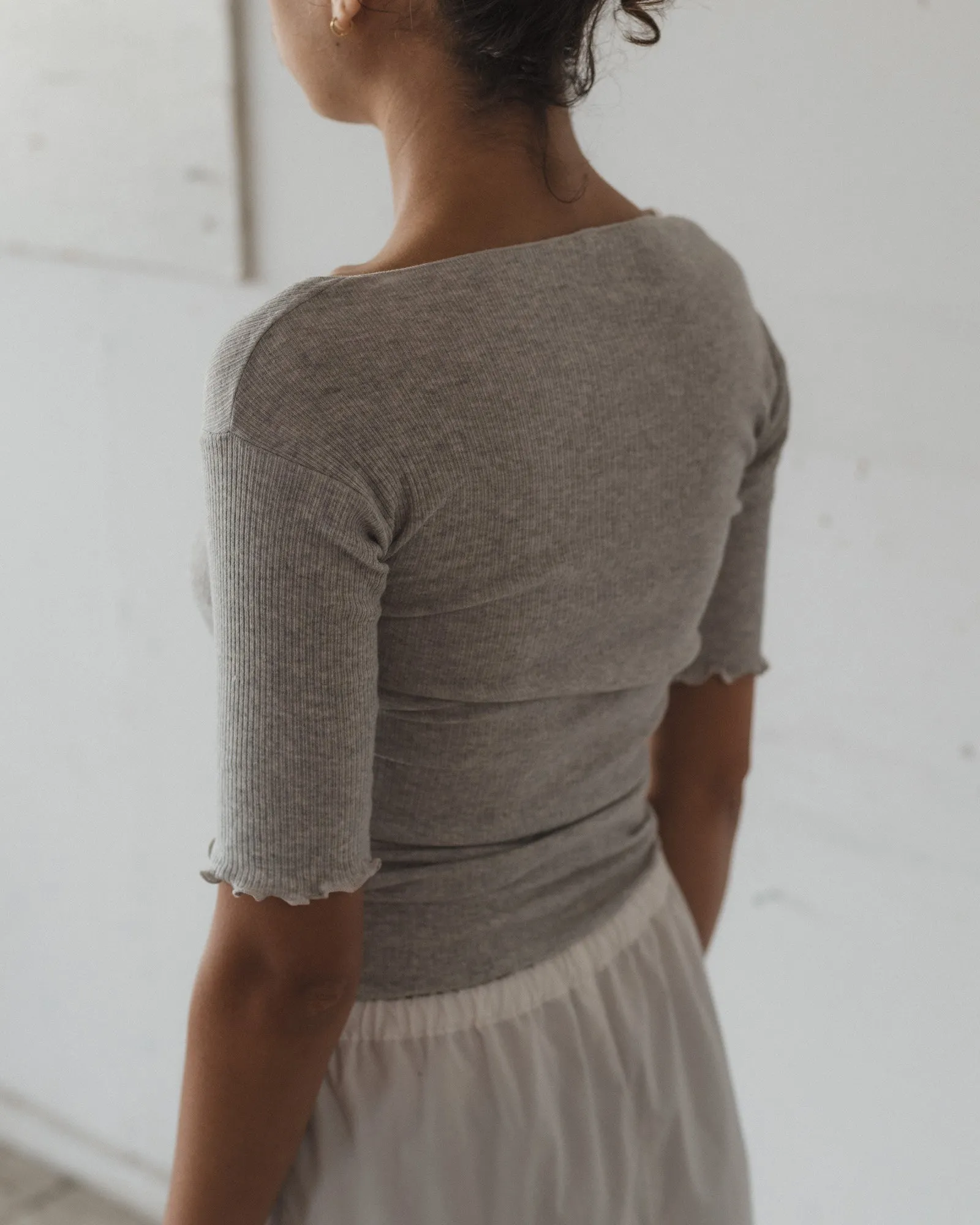 Pama 3/4 Tee Shirt - Organic Cotton Rib - Grey Melange