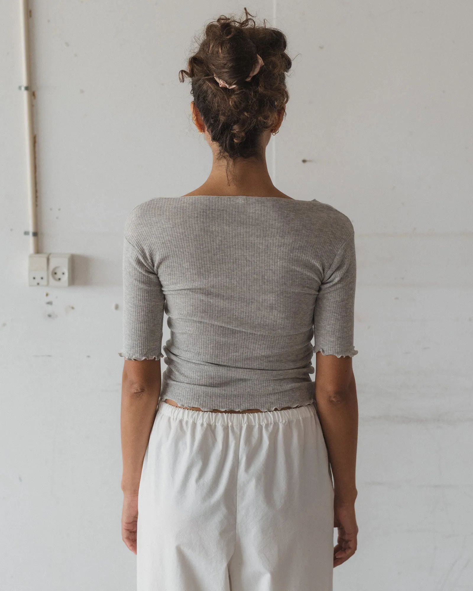 Pama 3/4 Tee Shirt - Organic Cotton Rib - Grey Melange