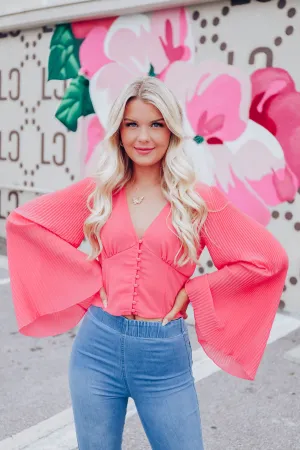 Paza Chiffon Crop Top - Coral