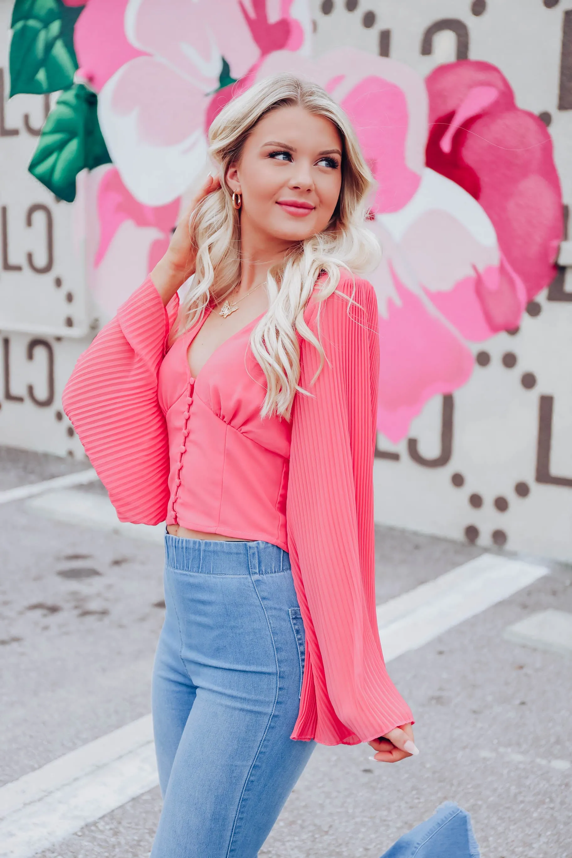 Paza Chiffon Crop Top - Coral