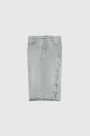 Pencil skirt with buttons in gray denim fabric