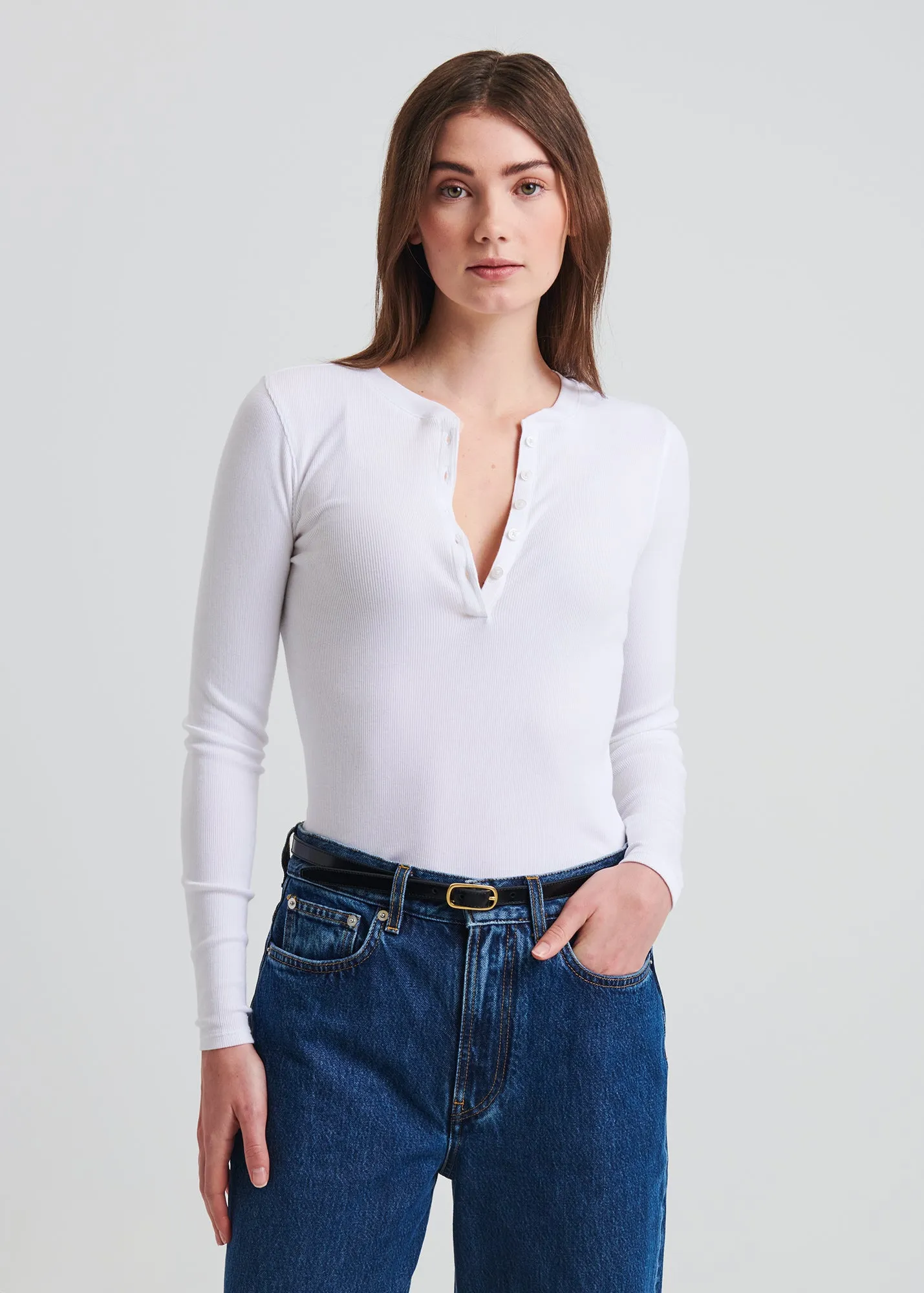 Pima Cotton Stretch Ribbed Long Sleeve Henley