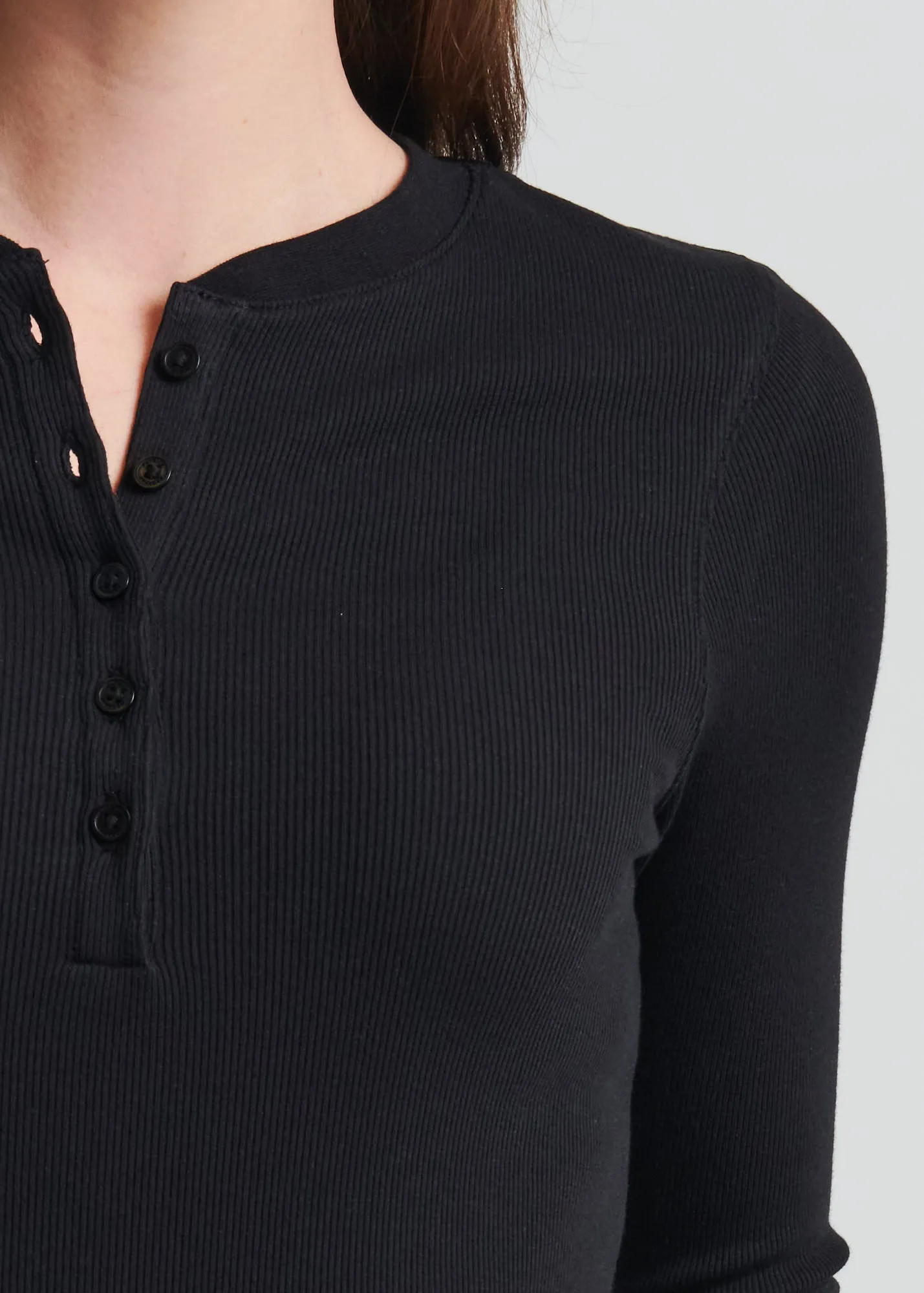 Pima Cotton Stretch Ribbed Long Sleeve Henley