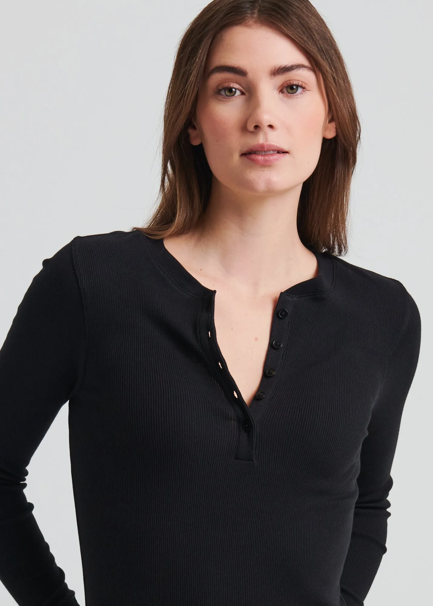 Pima Cotton Stretch Ribbed Long Sleeve Henley