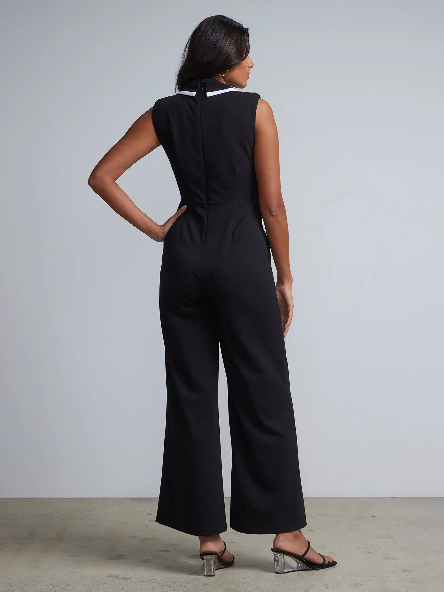 Piped V-Neck Jumpsuit - Magic Crepe®